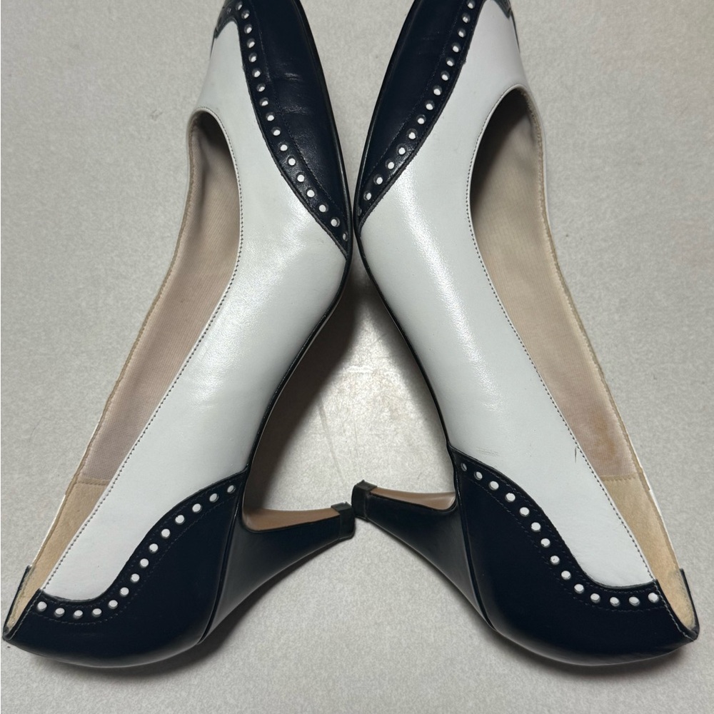 925 Collection Leather White Wing Tip Heels Sz 6.5 Swing,flapper,40’s,rockabilly - Picture 5 of 11
